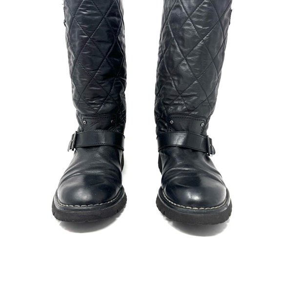Chanel Black Quilted Calfskin Leather Biker Boots – CC Logo Moto Style (Sz 38.5) - Picture 3 of 15